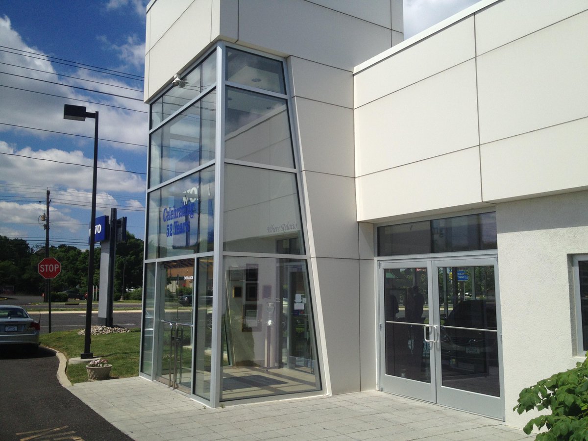 Cherry Hill Volvo | Volvo Dealership in Cherry Hill.  Curtain wall, auto showroom doors, aluminum framing, glass.