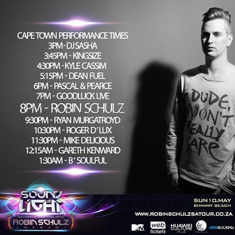 nuku_sen's tweet image. Here's the full lineup to the @SoundOfLightSA tour featuring @robin_schulz @ Shimmy on 10 May! bit.ly/1OTg6au