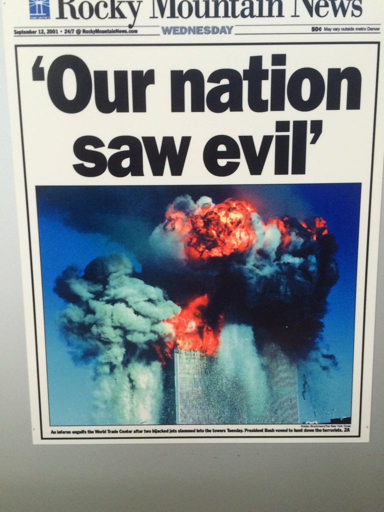 ojennings2015's tweet photo. This is my favorite headline from the 9/11 section of the Newseum. #dcskylion http://t.co/vHxdwzhfot