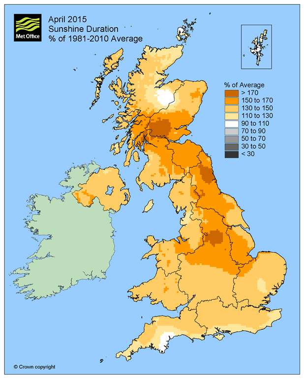 metoffice's tweet photo. Latest statistics reveal that April has been the sunniest in our records dating back to 1929 http://t.co/bVCFwfT5FR http://t.co/yVetUg4RAk