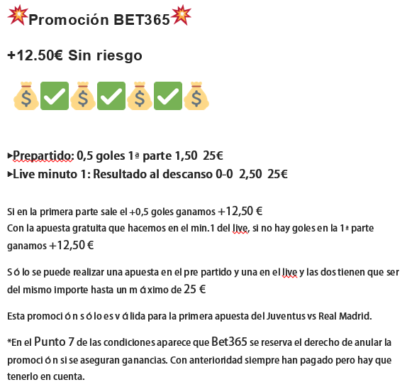 Paulabets's tweet photo. 💥Promoción BET365💥
▶️ #Juventus - #RealMadrid
+12.50€ Sin riesgo
💰✅💰✅💰✅💰
#Freepicks #Frebets #Freetips http://t.co/Dp3UJKhfK7