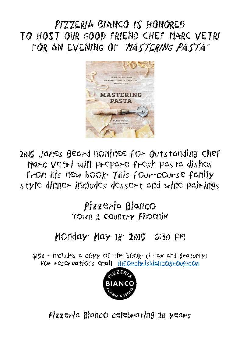 Join Chef @marcvetri at a special dinner on Monday, May 18 at our Town & Country Pizzeria facebook.com/pages/Pizzeria…