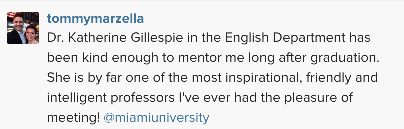 miamiuniversity's tweet photo. Thankful for the mentors &amp; professors at Miami. Share a thank you for someone who has impacted you #ThankYouMU http://t.co/Spa0LcP6RZ