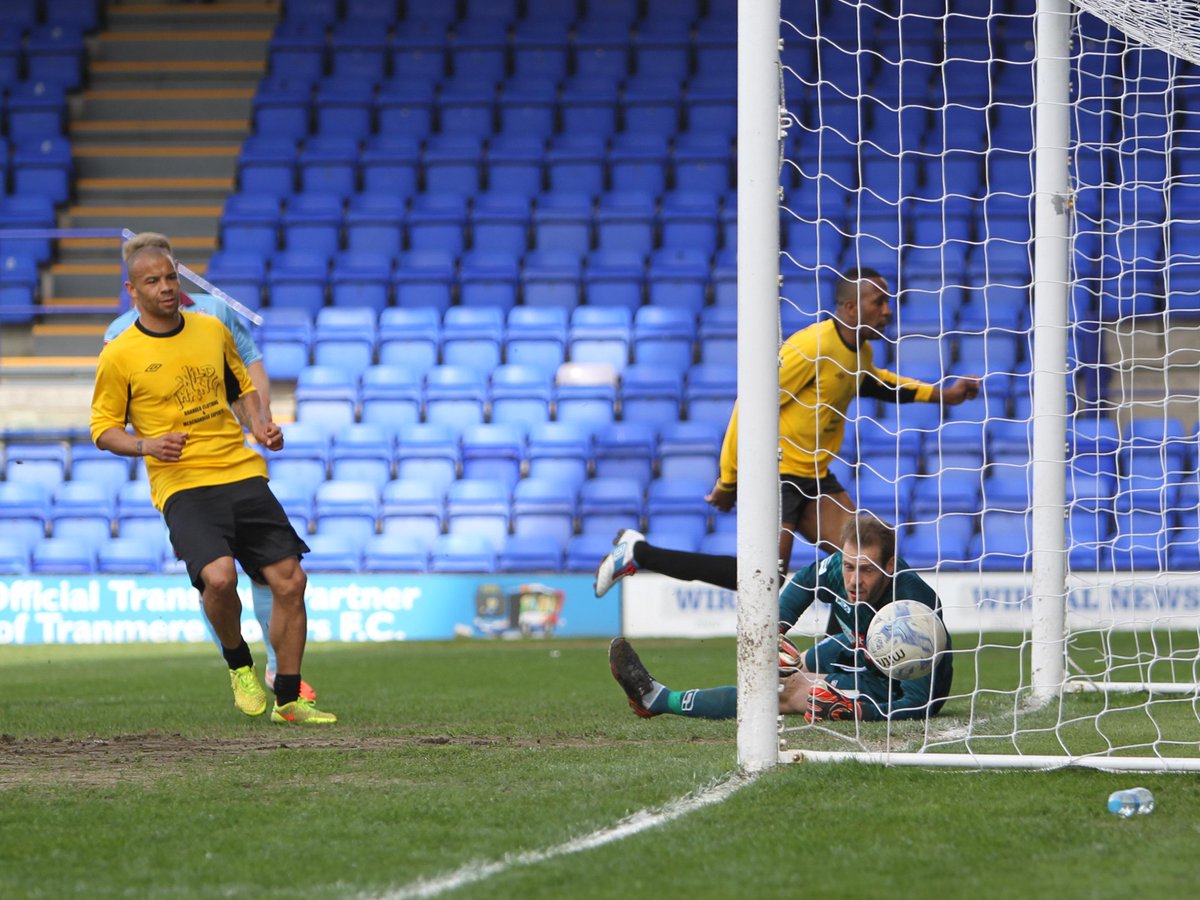 GoodysGame's tweet image. Ricardo Fuller scores the first of his three goals before being congratulated by Rudy Austin #GoodysGame