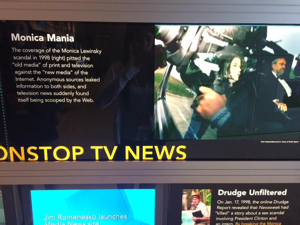 bklein2015's tweet photo. My favorite headline in the Newseum was the headline "Monica Mania". http://t.co/Fh2xKuARdt