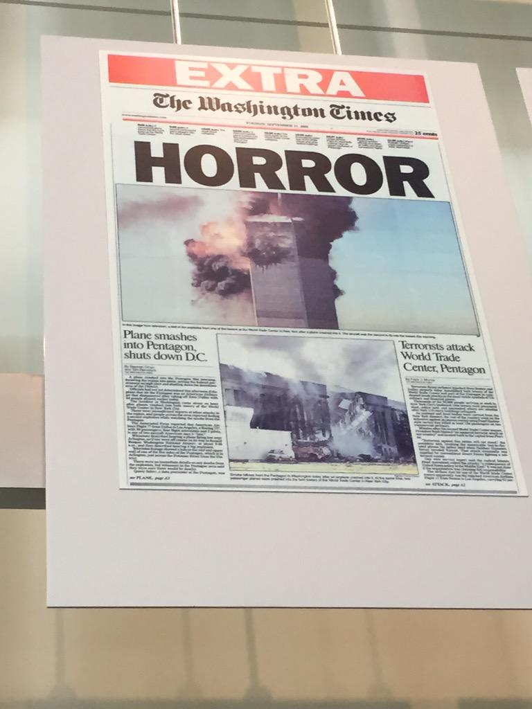 SallyN2015's tweet photo. This was my favorite headline of the day after 9/11. #dcskylion #newseum http://t.co/JE1kUDmSko