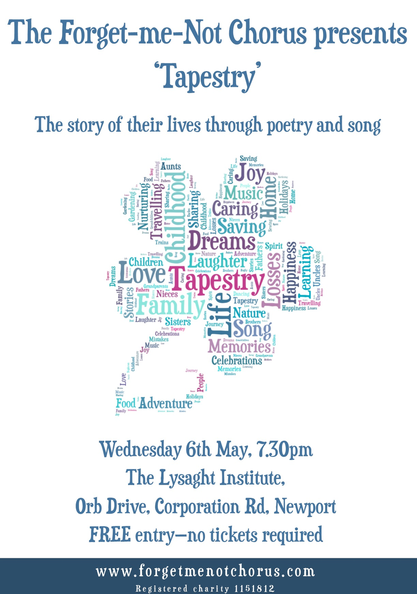 FMNC Newport is 1 this month! Tomorrow we present Tapestry. 7.30. The Lysaght Institute. Be there!