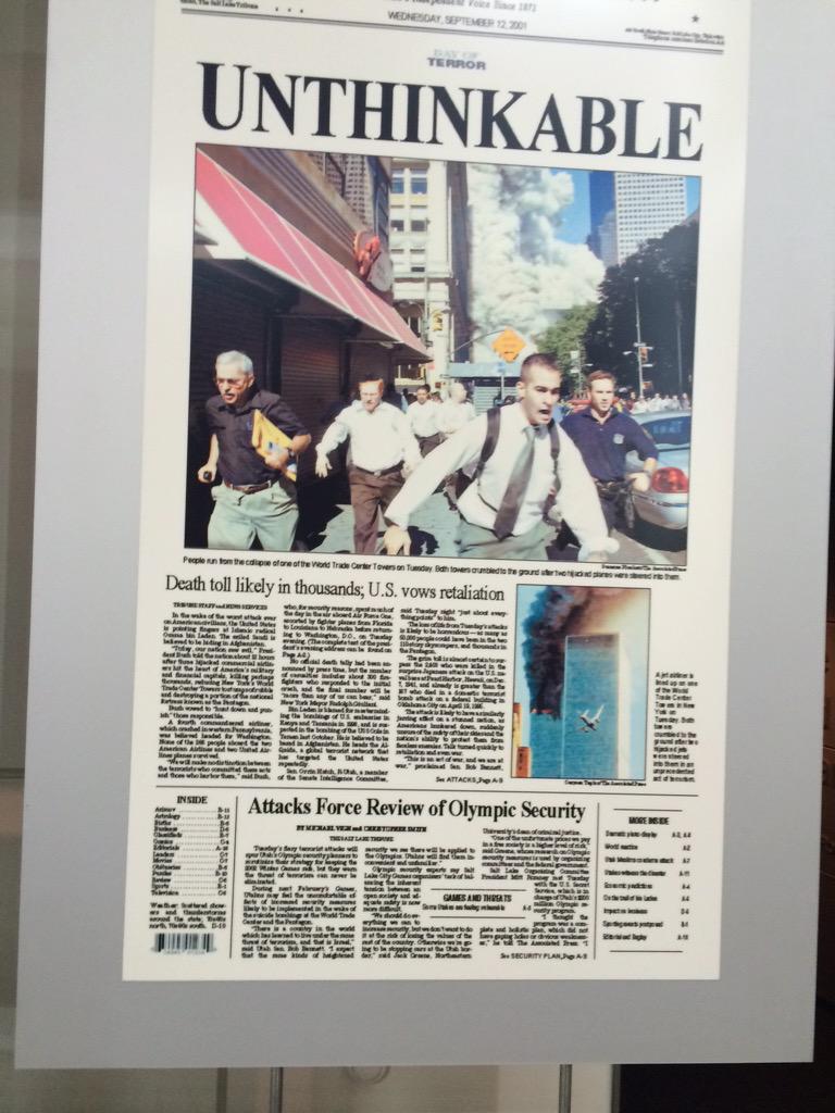 jamiet2015's tweet photo. This headline shows how people were in such disbelieve of the tragedy, and how terrible 9/11 was. #dcskylion http://t.co/6M8Qdviy35