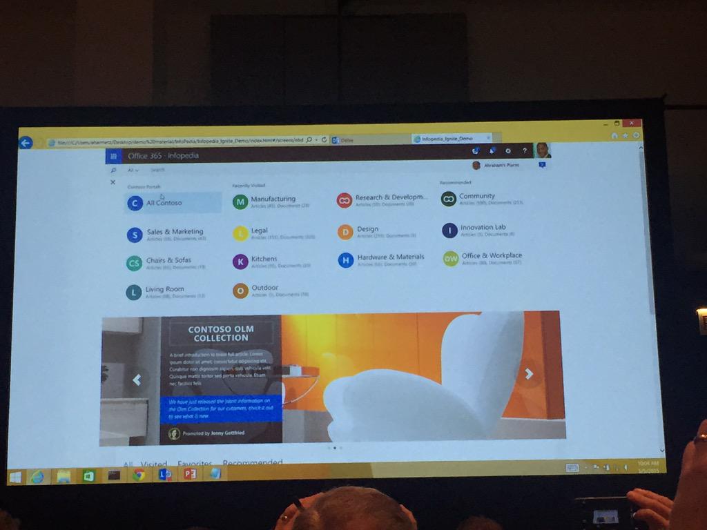 O365Updates's tweet photo. #office365 #msignite infopedia based on dept. groups and articles to share information http://t.co/enbV8uAs3Y