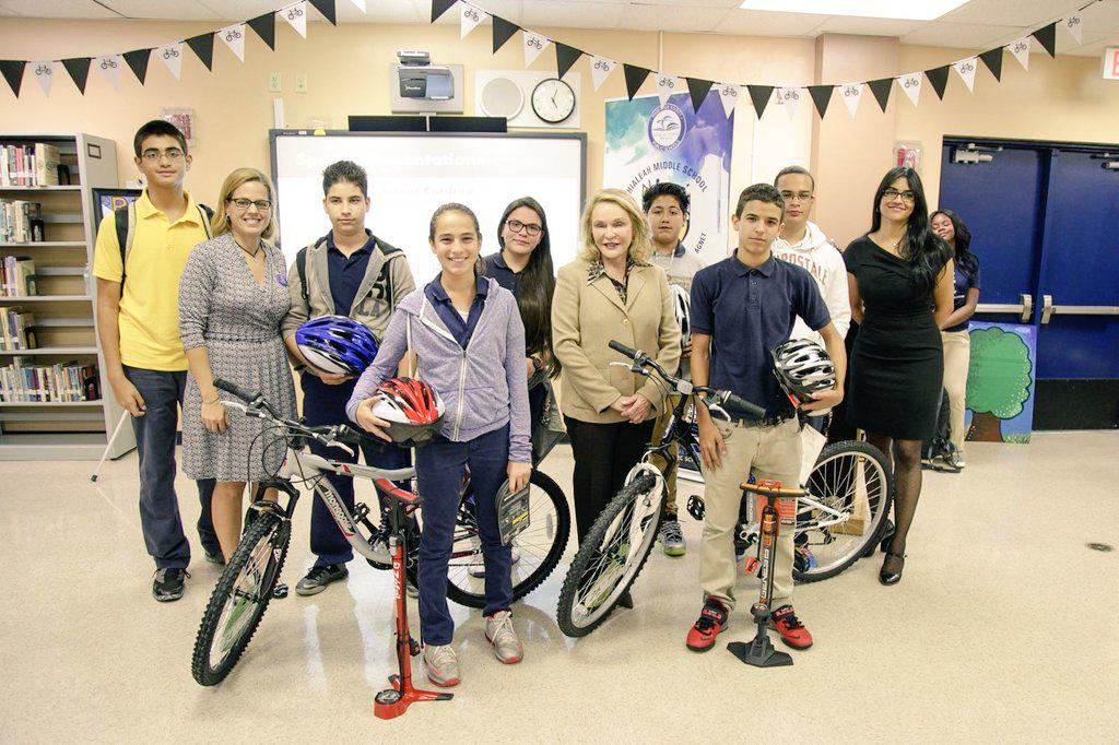 SFL commuter services awards <a href="/HMS_Broncos/">Hialeah Middle</a> students bikes &amp; helmets to encourage #bikesafety <a href="/univmiami/">University of Miami</a>