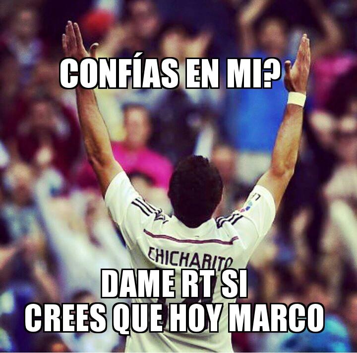 Jezuzakox's tweet photo. Sea titular o no, puede ser un partido que marque el paso de CHICHARITO en el club blanco.. Regala un RT a este crack http://t.co/6dDc07H6we