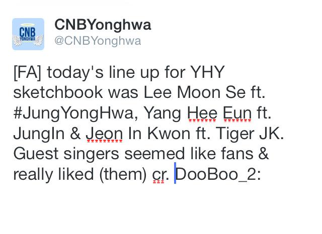 CNBYonghwa's tweet photo. [FA] 150505 #정용화 filmed YHY sketchbook, "Legend Special" today. #JungYongHwa http://t.co/DStUgggXlS