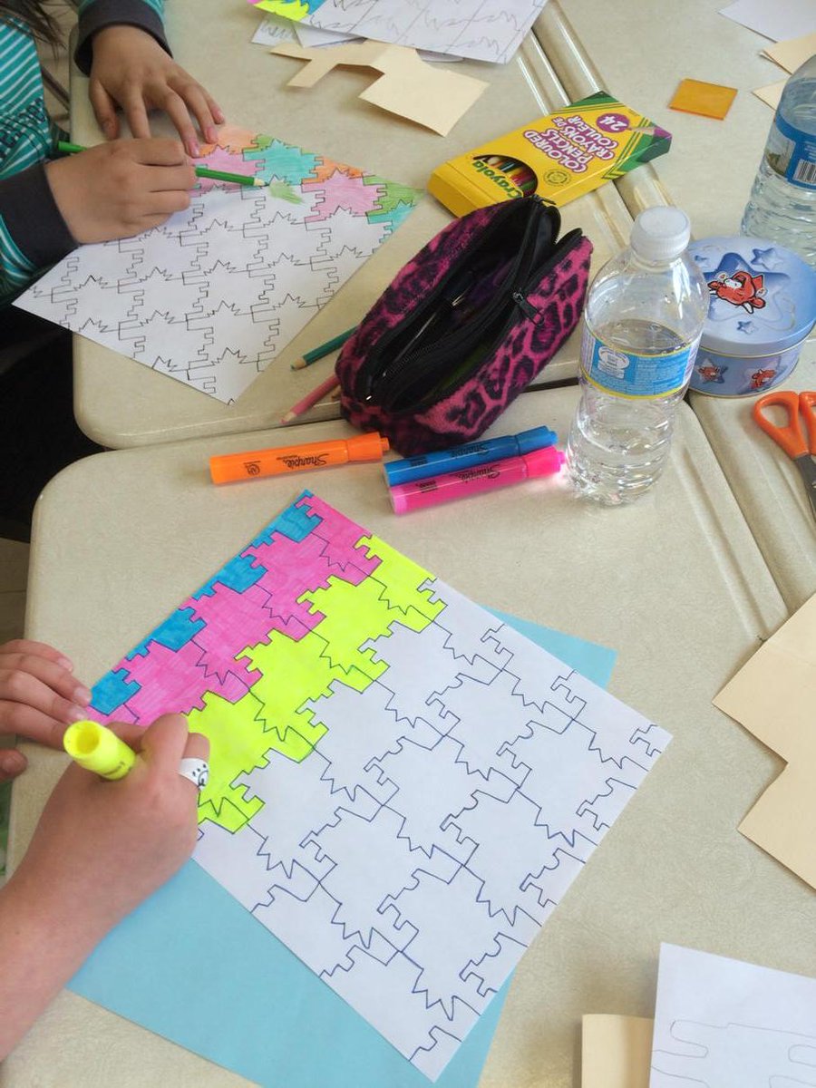 MFouldsSyed's tweet photo. Tessellating with Escher @mundenpark #kirkbykids #artwork #goodthingstaketime http://t.co/PlrY7wAoqa