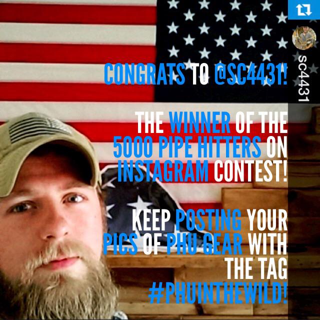 OfficialPHU's tweet photo. Congrats to @sc4431 the winner of our 5000 Pipe Hitters on Instagram contest! Post your PHU gear pics! #phuinthewild http://t.co/u6xfGFRDg2