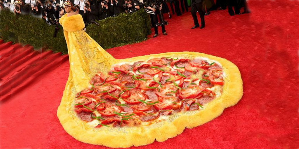 ELLEmagazine's tweet photo. Rihanna-Pizza was only the SECOND-best #MetGala meme: http://t.co/oV3lLWp3uT http://t.co/5hibcoghXv