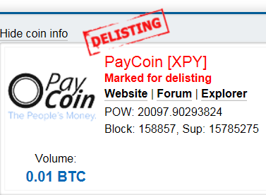 BitChangeClub's tweet photo. WTG!!  @CryptoCurrEncyX !
Delisting XPY / Paycoin
#GARZAd http://t.co/HBnM4U7ul8