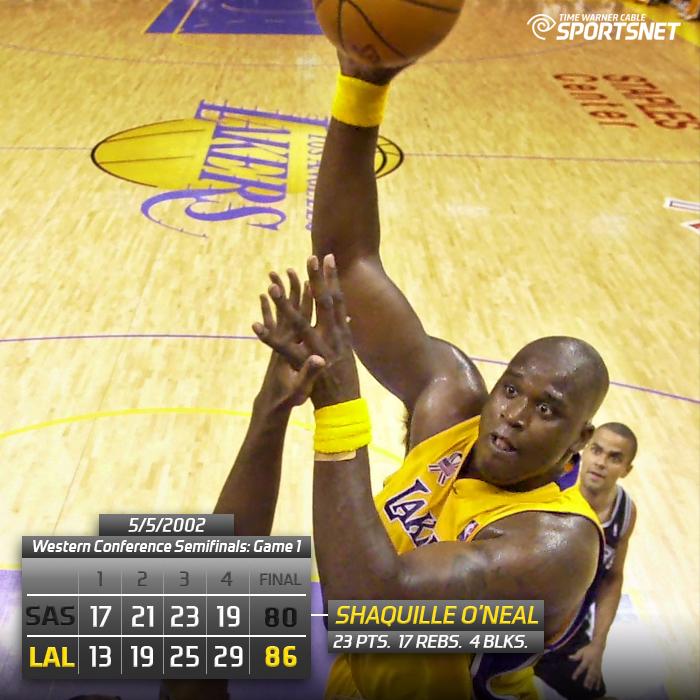 SpectrumSN's tweet photo. Remember that time @SHAQ dropped a double-double on the Spurs in a playoff game? Yeah, happened 13 years ago today. http://t.co/zYxO0Rf4lt