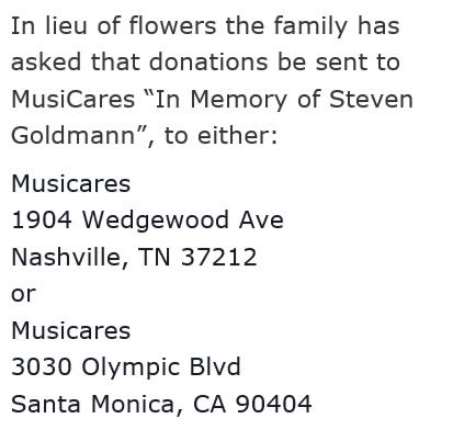 m3sweatt's tweet photo. Info on #stevengoldmann's celebrated life + how to support via @MusiCares http://t.co/jq5bP9uqV7 http://t.co/Pb5VZt4Zwx
