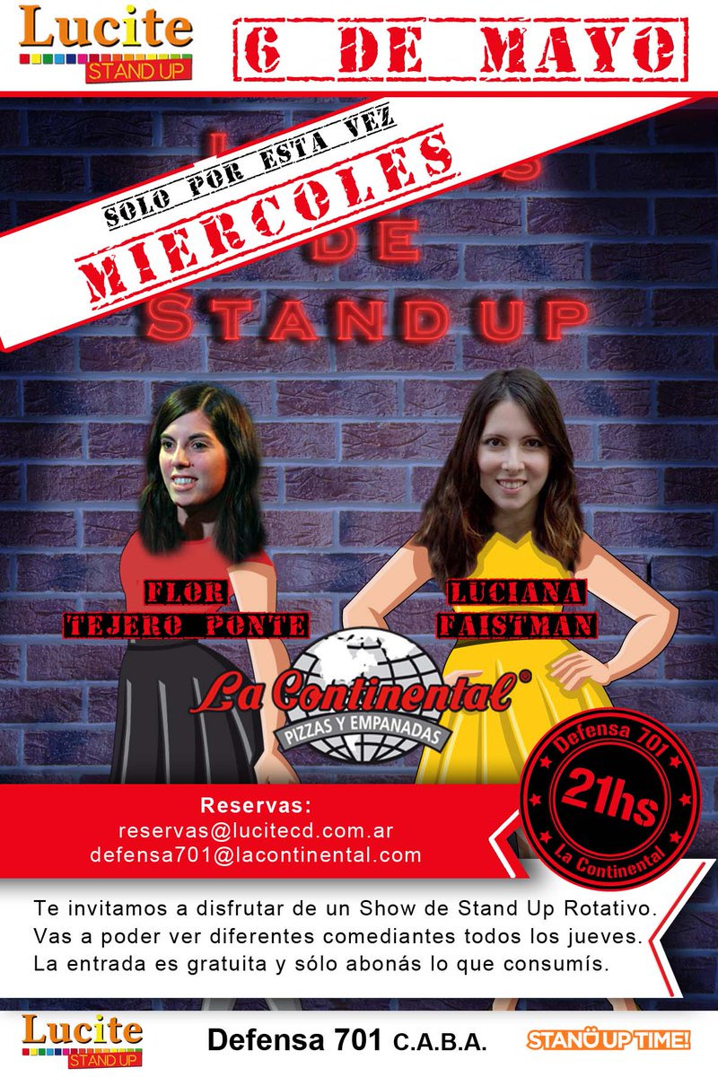 Mañana, Miercoles 6/5 viene a <a href="/La_Continental/">La Continental</a> las geniales : <a href="/FlopiTP/">Flor Tejero Ponte ⭐️⭐️⭐️</a>  y <a href="/faistman/">sruli faistman</a> en Defensa 701 a las 21 horas.