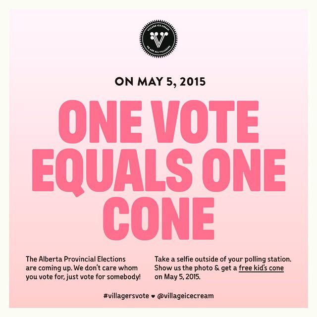 Here's the scoop! Take a selfie OUTSIDE polling station and bring it to EITHER location to redeem a FREE kids cone!