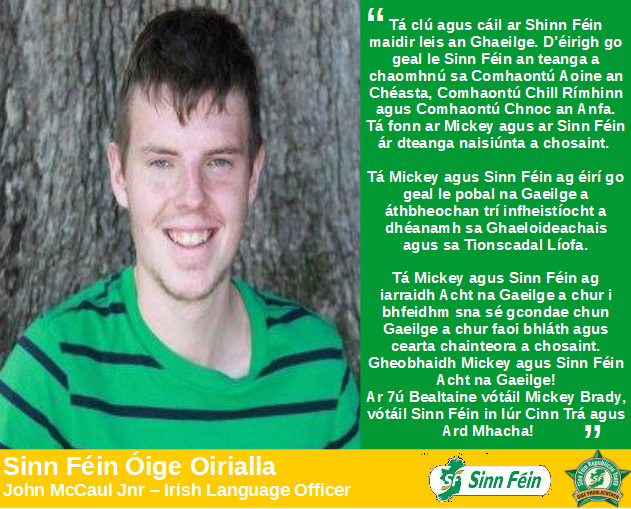 OgraSFNewry's tweet photo. Our Irish Language Officer writes about #Brady4MP as Gaeilge inniú! http://t.co/Udj47F8Scd