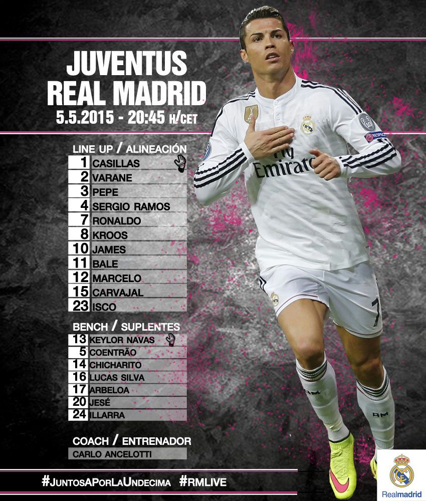 Once inicial del Real Madrid frente a la Juventus.  #JuntosAPorLaUndecima #RMLive