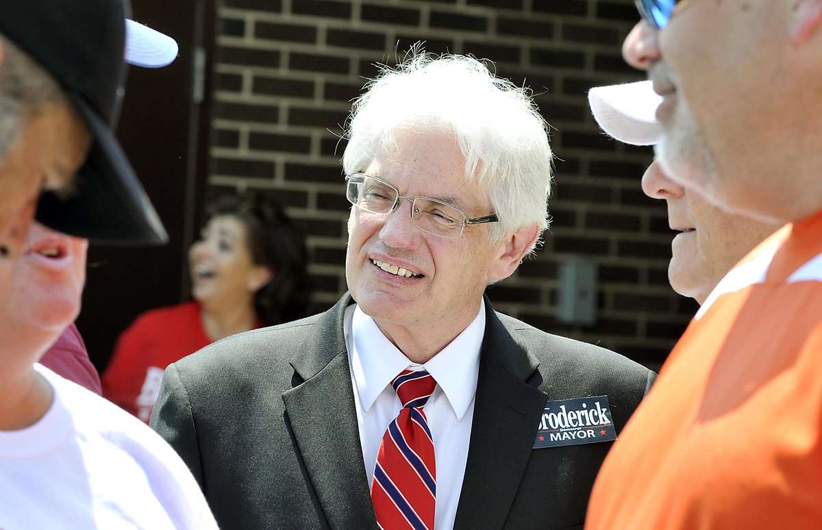 johnpcleary's tweet image. Thomas Broderick Jr. Democrat candidate for mayor, talks with voters outside Anderson Ward 6, Precinct 6. #THBPrimary