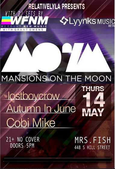 wfnm's tweet photo. LA | 5/14 We're throwing a FREE party @MrsFishLA w/ @MansionsMoon @lostboycrow @CobiMike @AutumnInJune @LyynksMusic http://t.co/eA4tfEcjGx
