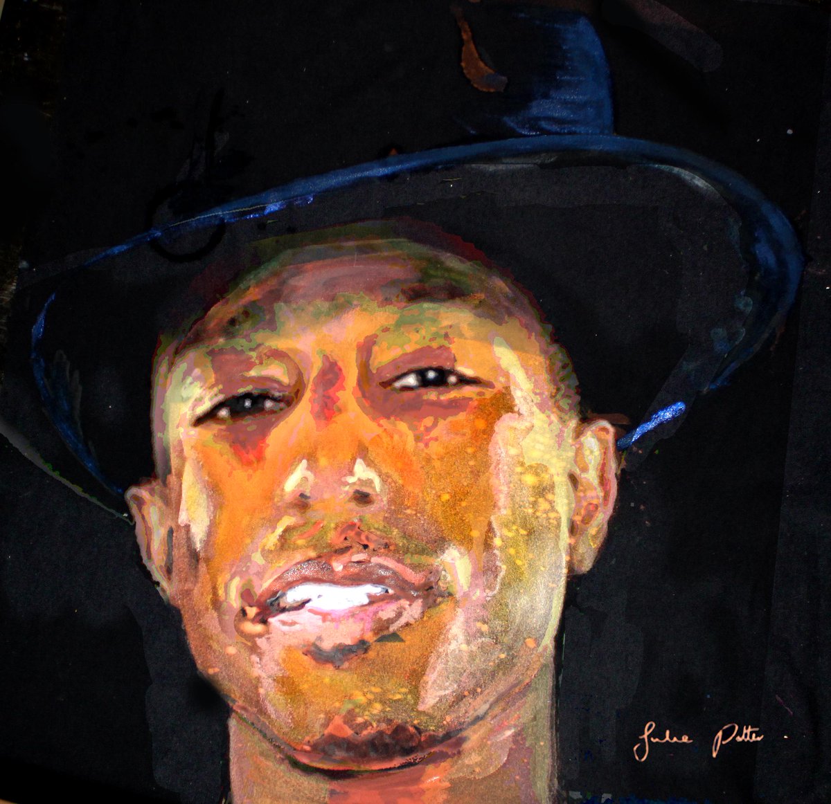 JuliePotterArt's tweet image. @Pharrellhat Painted with household bleach and Acrylic on black cotton &amp;lt;3 juliepotterart.com
