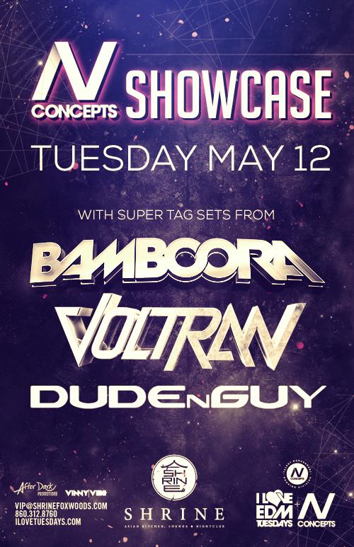 NVConcepts's tweet photo. Next week the #NVCShowcase w/@Bamboora @DUDEnGUY &amp; @VolTran takes over @ShrineILoveTues 

http://t.co/KHgMoW6j0R http://t.co/ywcRAHcbrG
