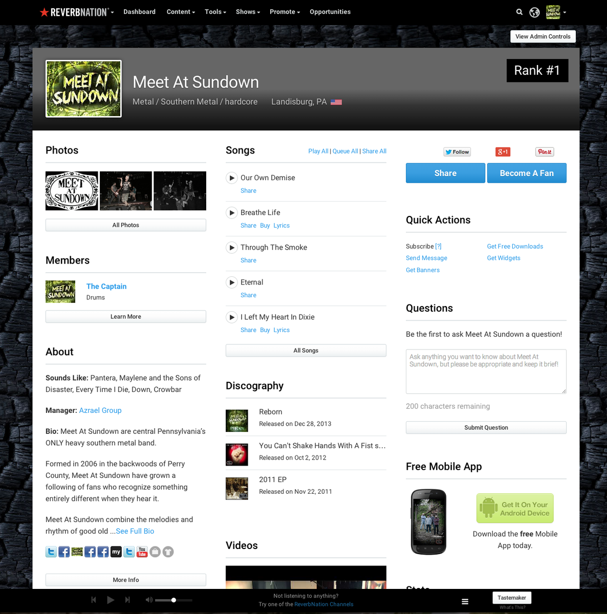 MeetAtSundown's tweet photo. Band hasn’t been in the same room together in over 15 months and we just regained our #1 SPOT on Reverbnation! http://t.co/JaNP9bOjKZ