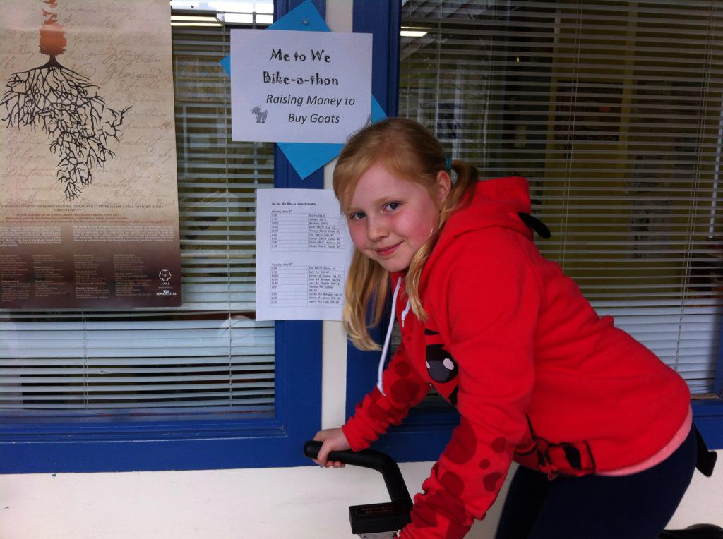 PresRoad's tweet photo. Me to We bike-a-thon. Being active and raising $ to buy goats for families overseas. @HRSB_Official @SparkBrainBikes http://t.co/Ulor9MNoSq