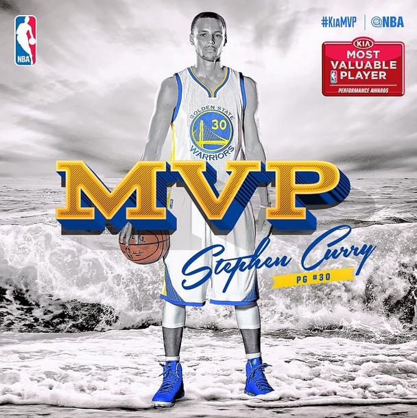 NBA's tweet photo. Prior to #WARRIORSvGRIZZLIES, #KiaMVP Stephen Curry will hoist the Maurice Podoloff Trophy at the Oracle! #DubNation http://t.co/yIB8wE4XuW