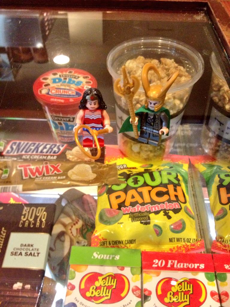 RT <a href="/pinkbunnyr/">Pink Bunny</a> "All this can be yours." WonderWoman and <a href="/Loki_Lego/">Lego Loki</a> are on a date to see #AvengersAgeOfUltron.