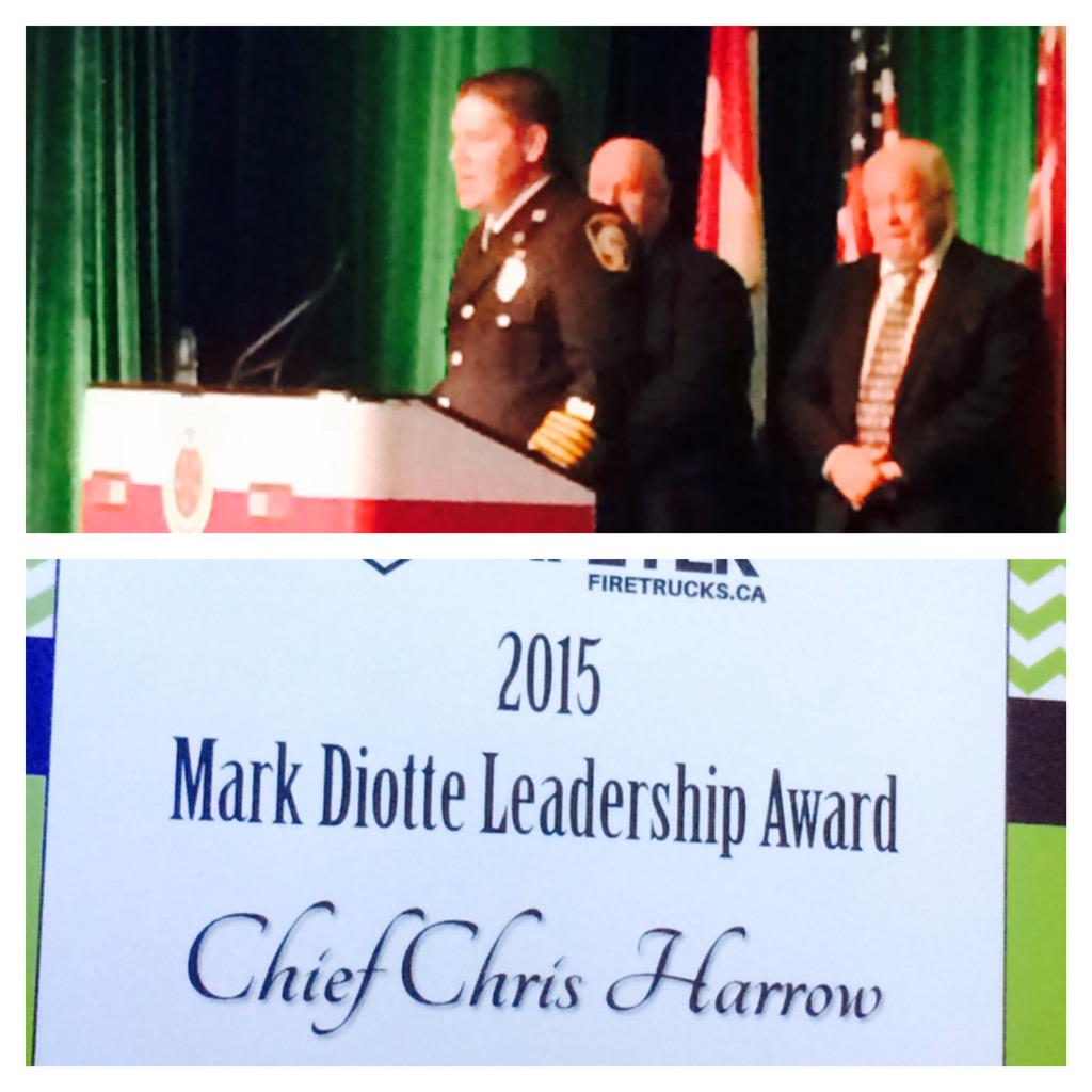 debbiejhiggins's tweet photo. Congrats to @mintofiredept Chief Chris Harrow on receiving the very first Mark Diotte Leadership Award! #OAFC2015 http://t.co/9W96yBngWJ
