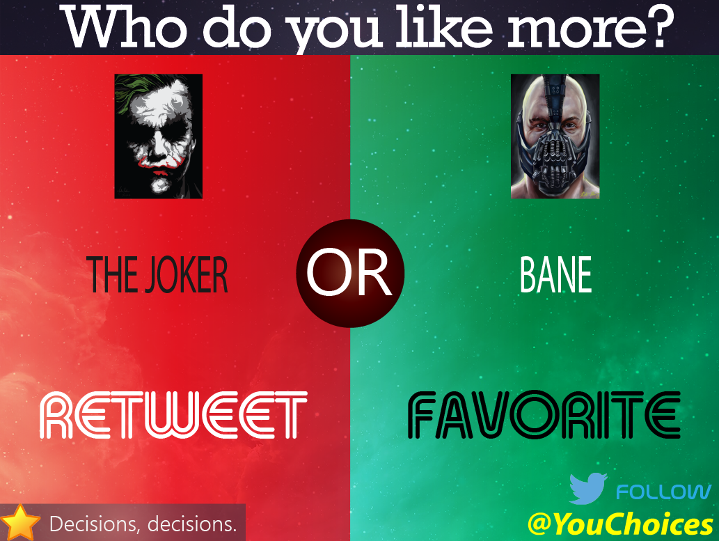 YouChoices's tweet photo. The Joker or Bane? http://t.co/k0jEpdI8D8