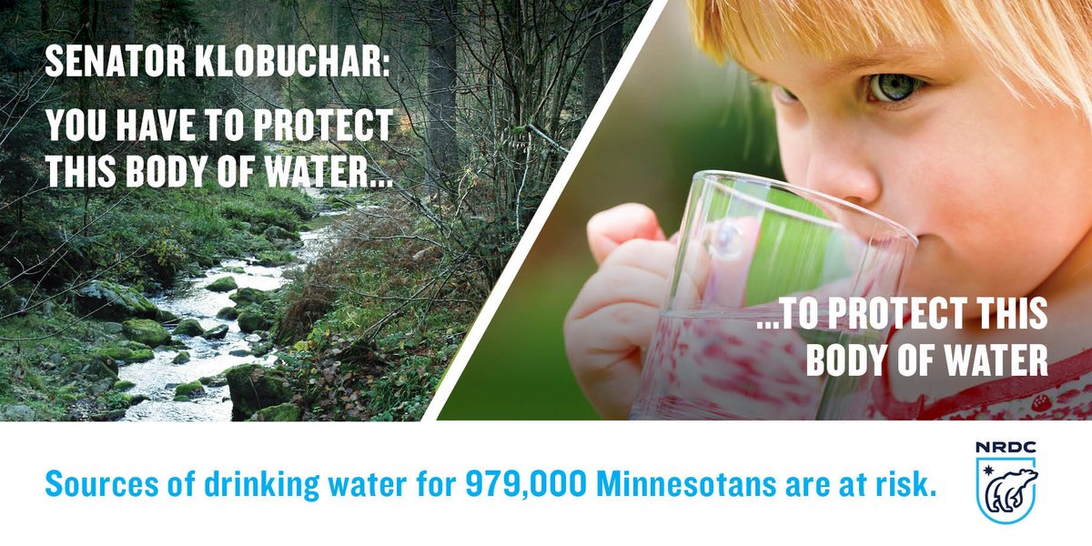 NRDC's tweet image. Retweet to urge Senator @AmyKlobuchar to protect the streams that help supply drinking water to 979,000 Minnesotans.