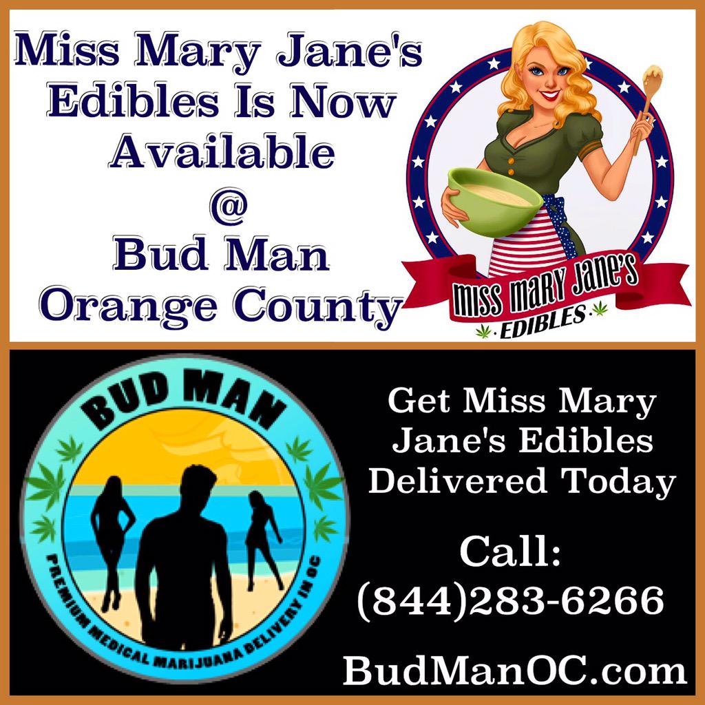 MMJCalifornia's tweet photo. Welcome Bud Man Orange County to the Miss Mary Jane's Edibles Family! #OrangeCounty #Cannabis #Edibles http://t.co/79n7dlrigu