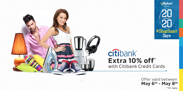 Flipkart's tweet photo. Use a Citibank credit card on #ShopSmart days and grab EXTRA 10% OFF on all your orders! http://t.co/Pxvok5Do3X http://t.co/4hSZUDqmOp