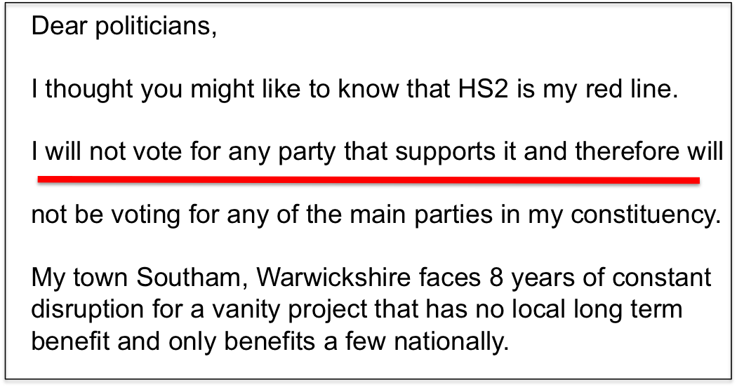 stevebatchelder's tweet photo. #HS2 is my own personal red line I will not vote for any party that supports it.
#hs2aa #stophs2 http://t.co/rn3rKxHnG9