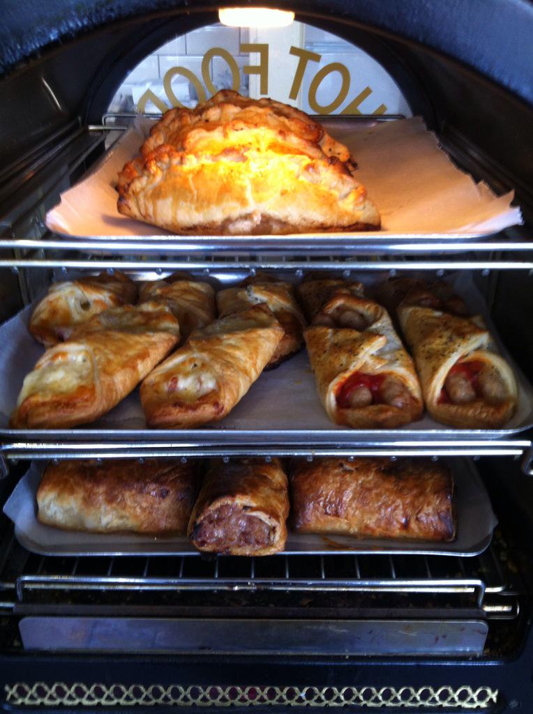 Hot cupboard stocked up. Our fabulously popular Sausage Rolls, Cheese &amp; Bacon Puff,Sausage Wraps &amp; Traditional Pastie