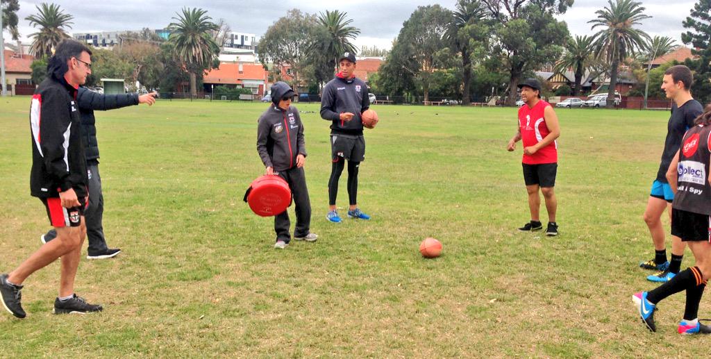 stkildafc's tweet photo. .@eli_templeton @PetaSearle @jbt_46 and Simon McPhee were at  @ScdHrtMission doing some coaching! #HowIWantToBe http://t.co/aU8iGMHTMD