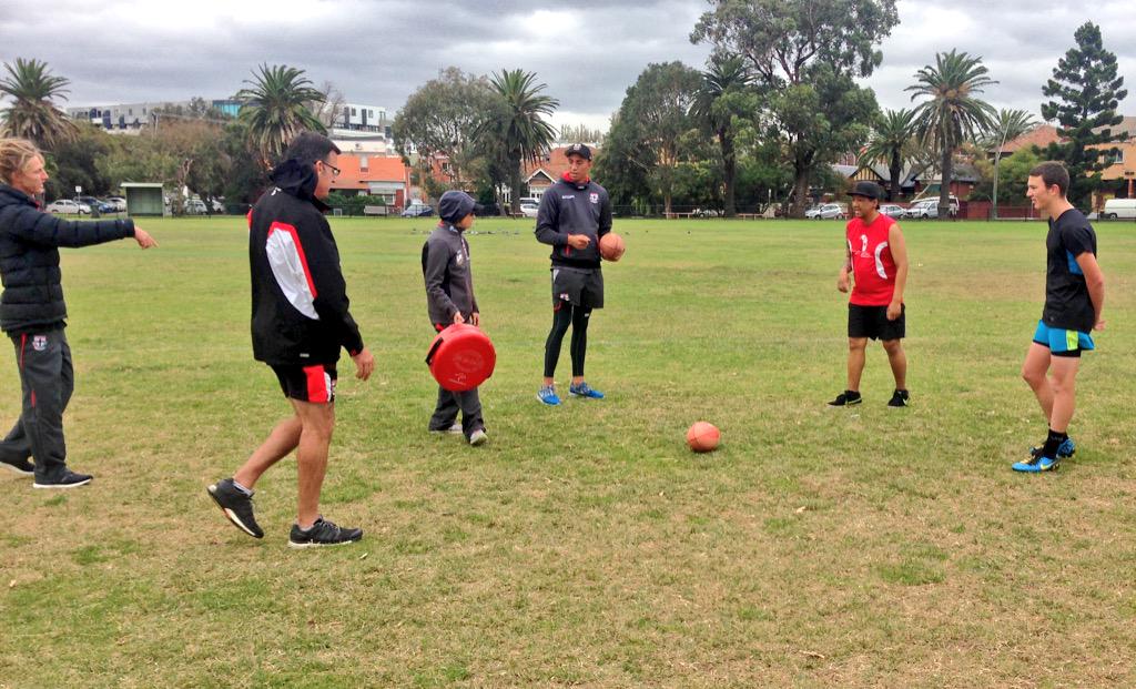 stkildafc's tweet photo. .@eli_templeton @PetaSearle @jbt_46 and Simon McPhee were at  @ScdHrtMission doing some coaching! #HowIWantToBe http://t.co/aU8iGMHTMD