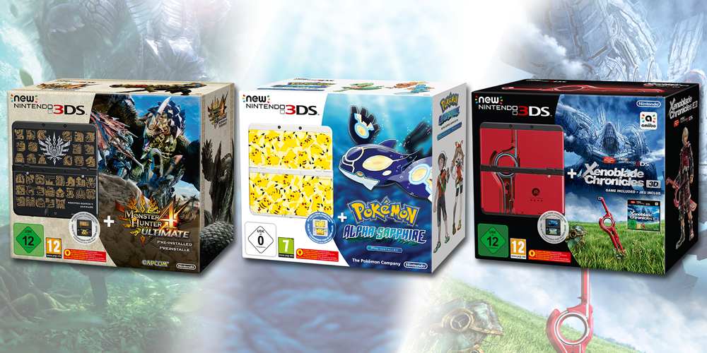 NintendoNL's tweet image. Deze nieuwe bundels voor de #New3DS liggen vanaf 26/06 in de winkels! Inclusief bijbehorende games en menuthema's.