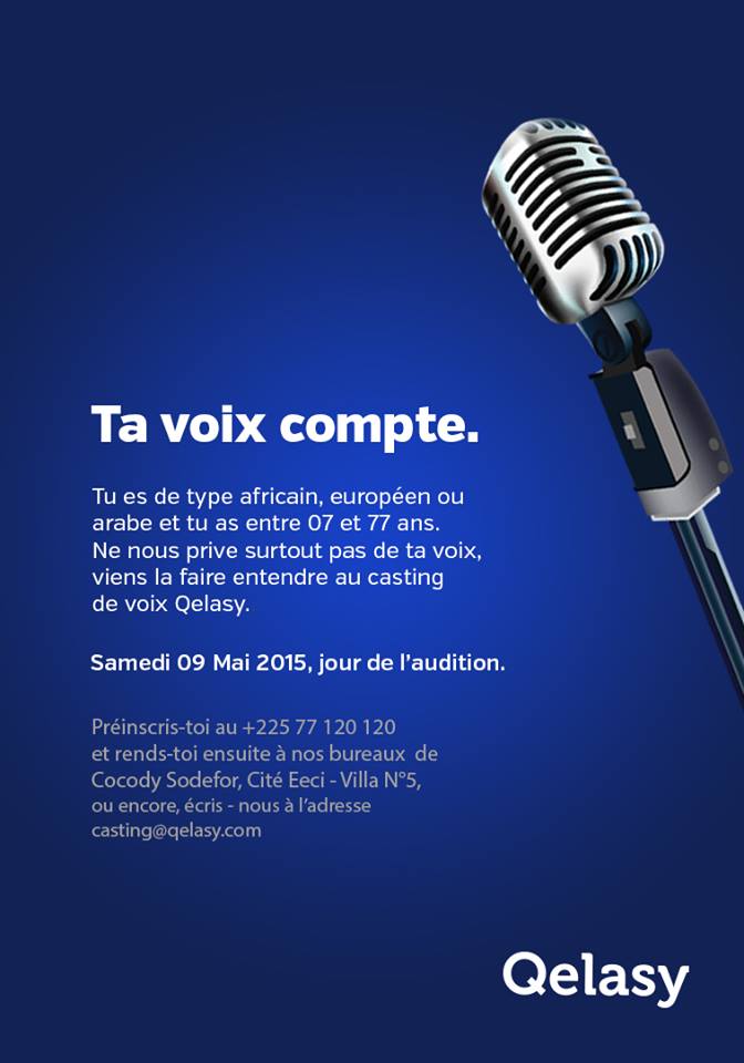 Yehnidjidji's tweet photo. Casting de voix Qelasy le Samedi 09 Mai. http://t.co/866MyOJhSo