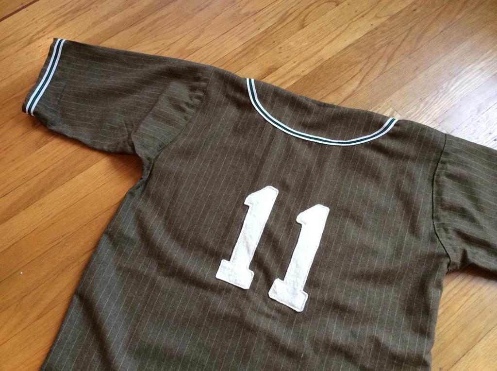 @UniWatch New DIY jersey, olive pinstripe zip up baseball uni.  My first normal jersey! #diyjersey