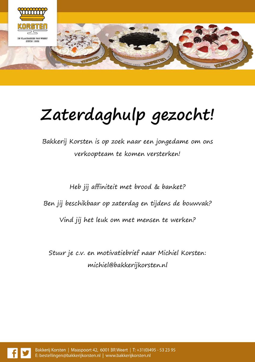 Wij zijn op zoek naar een nieuwe zaterdaghulp! RT wordt gewaardeerd:)