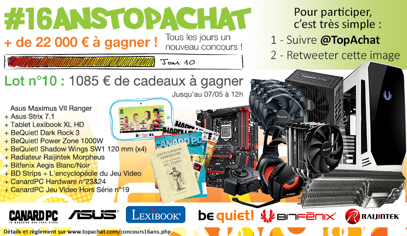 TopAchat's tweet image. Concours #16AnsTopAchat

On poursuit avec le #lot10 à 1085 € !

Pour participer, RT + Follow @TopAchat :-)