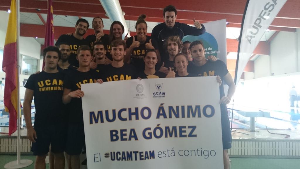 UCAM_Deportes's tweet photo. El #UCAMTeam manda muchos ánimos a @beagomezcortes para que estés nadando muy pronto de nuevo! #CEU2015 http://t.co/8oIIM7j7jx