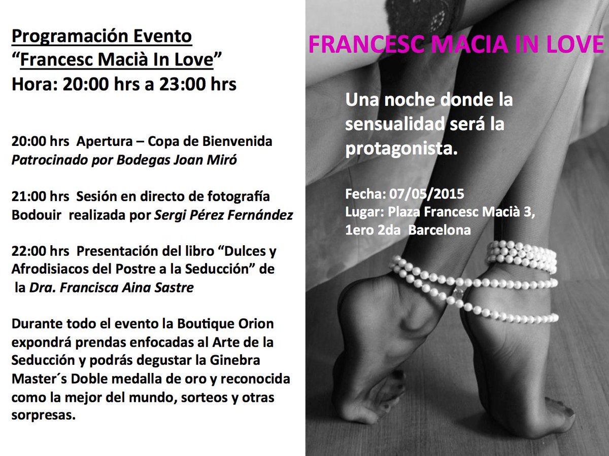 YusimyIC's tweet photo. No te pierdas el EVENTO más SENSUAL de Barcelona, 7 de mayo 20-23h en Pl.Francesc macia 3,1-2
https://t.co/yR7I4E83jv http://t.co/KW9WIWZT7h